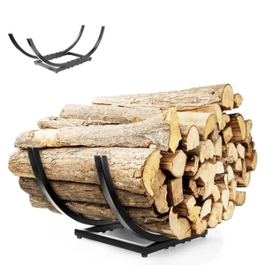 Fireplace Wood Holder: 22 Inch Curved Firewood Rack Log Storage Holder - Meta... - Picture 1 of 9