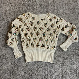 Anthropologie Lara Sweater Small Cream Multi Color Sequin Chunky Knit Womens - Picture 1 of 7