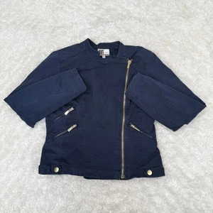 Kut From The Kloth Women's M Medium Navy Cotton Moto Jacket Zip Crop Punk - Picture 1 of 11