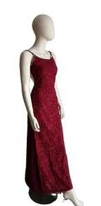 Vintage deep red burgundy velvet shot backless gown 90s - Picture 1 of 9