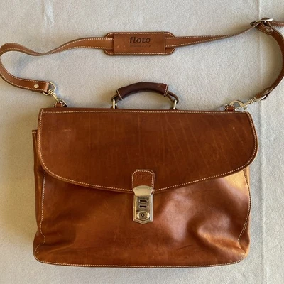 Floto Italiano Cuero Marrón Miel Maletín Laptop Bolso Mensajero con Correa Foto 1 de 4