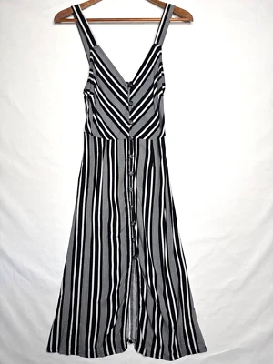 Xhilaration Maxi Sun 连衣裙女式 S 黑白条纹纽扣前襟 — 第 1/4 张图片