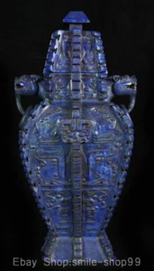 12.5"Old China Dynasty Natural lapis lazuli Carved Dragon Beast Bottle Vase - Picture 1 of 9