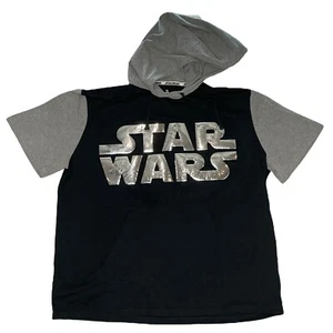 Disney Parks Star Wars Short Sleeve Hoodie Size XL Black and Grey Silver Letters - Picture 1 of 7