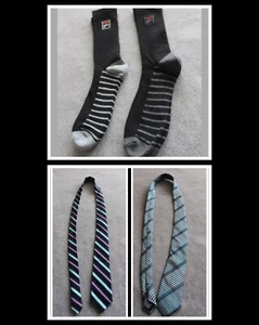 2 Ben Sherman Krawatten dünne Seidenkrawatte schwarz ~ türkis ~ lila Streifen + Filasocken - Bild 1 von 12