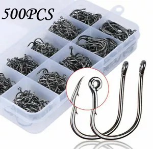 500PCS/Box High Carbon Steel Fishhooks Fishing Hook Size 3-12# Carp Accessories - Picture 1 of 8