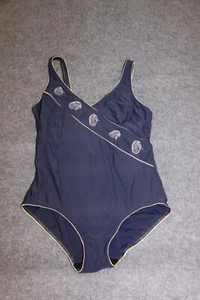 BADEANZUG SCHWIMMANZUG GRÖSSE 48 BLAUGRAU MIT GOLDIGER UMRANDUNG - Bild 1 von 3
