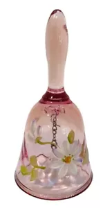 Fenton Handbemalt Signiert Floral Glas Glocke Signiert Original Aufkleber 4,5" T Pink - Bild 1 von 12