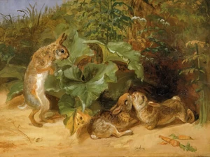Kissing Bunnies by William Holbrook Beard Giclee Art Print + Ships Free - Picture 1 of 3