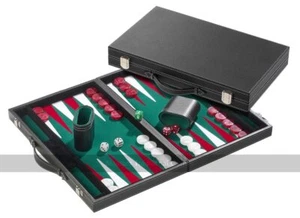 Philos 18.5-inch Backgammon Set in Black Case with Green Felt S... (IMPERFECT) - Picture 1 of 4