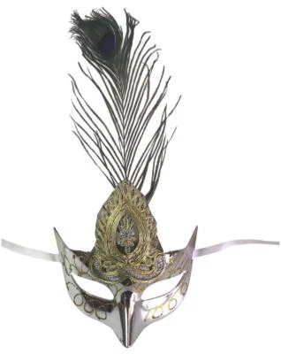 Roman Peacock Feather Venetian Halloween Costume Party Masquerade Shiny Mask - Image 1 of 4