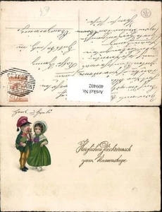 409402, postal artista nombre niños vestido gorro palo flores - Imagen 1 de 1