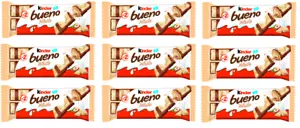 9x FERRERO KINDER BUENO WHITE - 39G - CHOCOLATE COVERED WAFER HAZELNUT CREAM - Picture 1 of 1