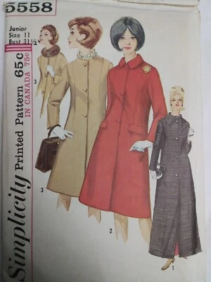 Duster Dress Coat 11 Jr Simplicity 5558 Sewing Pattern VTG 70's UC FF Long Midi - Image 1 of 4