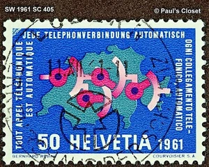 SW 1961 SC 405 WIRING DIA. ON MAP OF SWITZERLAND 50¢ USED NO GUM PERF11½/ VFINE  - Picture 1 of 2