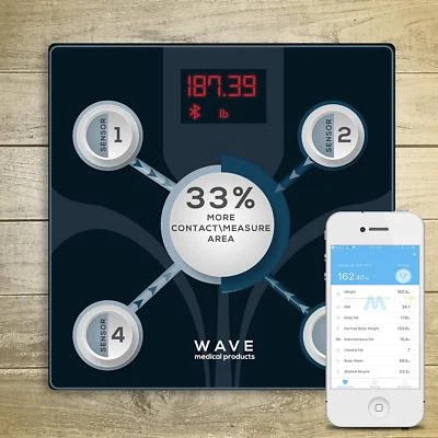 WAVE Smart Digital Bathroom Weight Fat Scale Body BMI Mobile Fitbit Bluetooth - Image 1 of 4