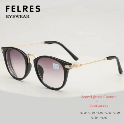 Hombres Mujeres Gafas de sol redondas tintadas para miopía miopía miopía al aire libre  Foto 1 de 4