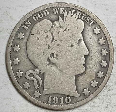 1910-P Barber Half Dollar solid better date vintage antique silver US Coin B678 Cover