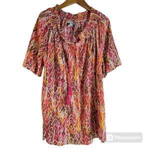 Catherines Bauern Top Damen 1X Baumwolle hauchdünn Quasten Boho gesmokt bunt - Bild 1 von 6