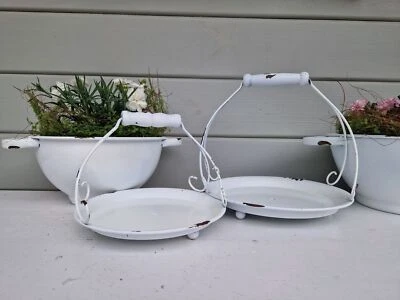 Deko Tablett mit Henkel Metall Weiß Shabby Chic D20xH3cm+12 oder D24xH3,5cm +20c - Bild 1 von 4