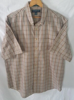 Camisa de manga corta Claybrooke para hombre talla XL TALL marrón a cuadros botón de fácil cuidado Foto 1 de 4