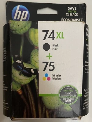 HP 74XL Black & 75 Tri-Color Ink Cartridges Genuine CZ139FN - Image 1 of 3