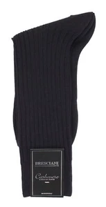 NWT BRESCIANI SOCKS cashmere silk calf length ribs blue luxury Italy L - Picture 1 of 1
