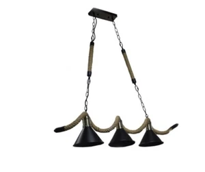 Lampadario da soffitto corda in canapa vintage rustico lampada 3 attacchi E27 - Foto 1 di 8