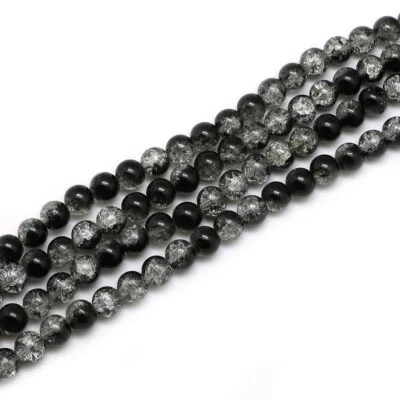 140 Pcs 6mm Smooth Black  White Crackle Glass Beads Round Spacer Craft DIY - Image 1 of 4