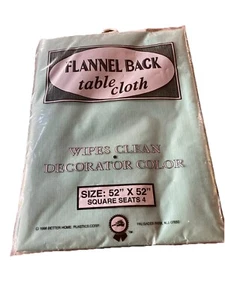 VTG 1996 flannel back Plastic tablecloth 52” x 52‘’ Green Wipes Clean NIP Picnic - Picture 1 of 3