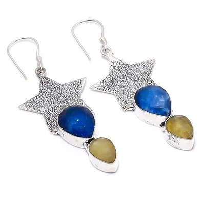 Blu Finto, Blu Giada 925 Sterling Argento Gioielli Orecchino - Immagine 1 di 4