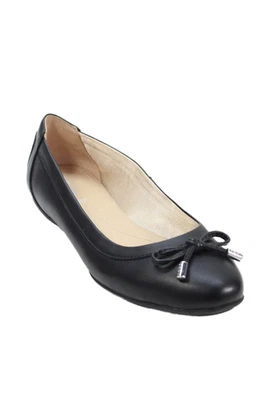 Zapatos planos de ballet Geox para mujer de cuero tono plateado deslizables negros talla 7 Foto 1 de 4