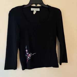 Vintage Y2K No Appt. Necessary Black Floral Embroidered Top Women’s Medium - Picture 1 of 3