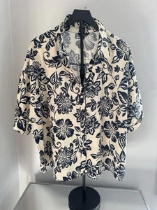Mlle Gabrielle 3X Floral Button Front Blouse Navy Cream Boho Cottagecore - Picture 1 of 7