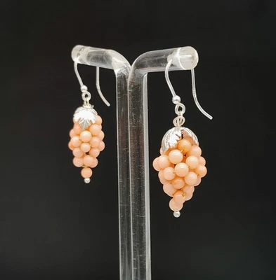 Orecchini pendenti corallo rosa argento bianco 925 monachella fatti in Italia - Immagine 1 di 4