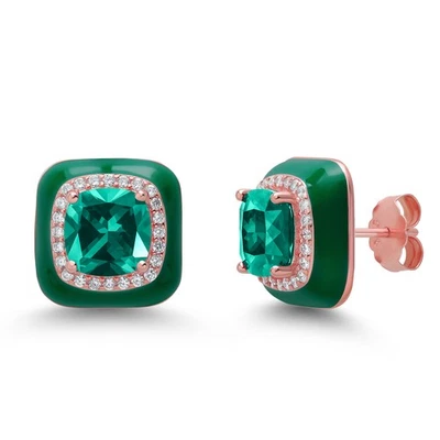 Made In Italy 18K Rose Gold Plated Silver Simulated Emerald Green Enamel - Image 1 of 4