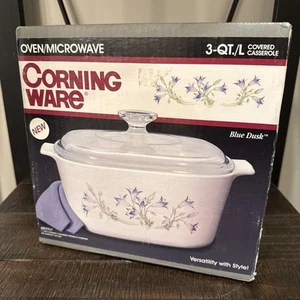 VTG NOS NEW IN BOX Corning Ware 3 Qt Blue Dusk Casserole Baking Pan With Lid - Picture 1 of 23