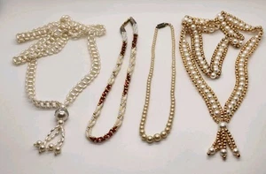 Vintage Lot of 4 Faux Pearl Necklaces Gold Tone Rice Pearls Mixed Lot - Picture 1 of 24