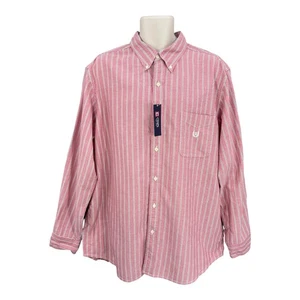 Chaps Striped Shirt Men Career Preppy Academia Pink Button Down Classic Size XL - Picture 1 of 9
