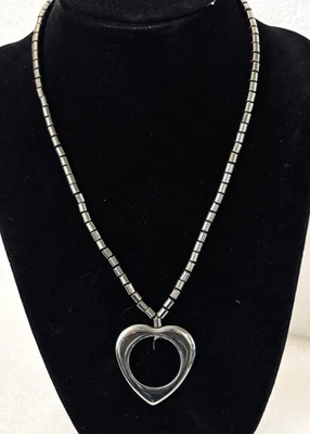 Natural Hematite Necklace w/ Open Heart Pendant 16" Barrel Clasp - Image 1 of 4