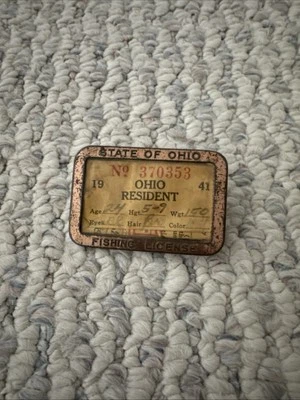DE COLECCIÓN LICENCIA DE PESCA RESIDENTE DEL ESTADO DE OHIO 1941 Foto 1 de 4