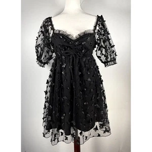 Thirty Thirty schwarzes 3D Butterfles Flirty Minikleid Gr. L Coquette Whimsy Fairy - Bild 1 von 16