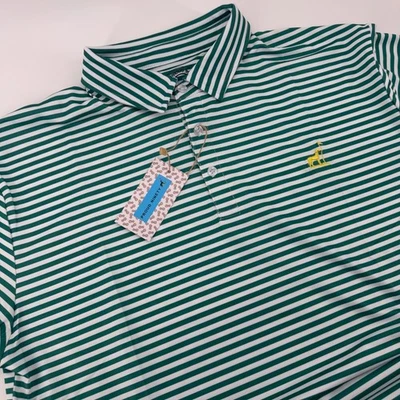 Proud 90 男式绿色白色条纹高尔夫 Polo 衫 XL 全新 — 第 1/4 张图片