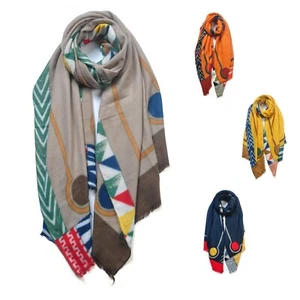 Bufanda de invierno suave y acogedora de diseño de marco de pintura mezcla de cachemira para mujer niña Reino Unido - Imagen 1 de 9