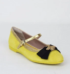 Gucci Girl Children's Yellow Suede Ballet Flats w/Embroided Bee 455396 7179 - Picture 1 of 9