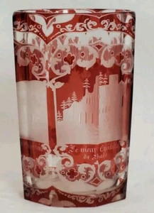 Antique Bohemian Ruby Drinking Glass Spa Beaker Grand Tour Souvenir 4.5" REPAIR - Picture 1 of 16