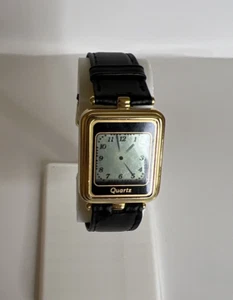 Vintage Edelstahl Digital ""Analog"" Display Retro Uhr Gold Schwarz Leder - Bild 1 von 7