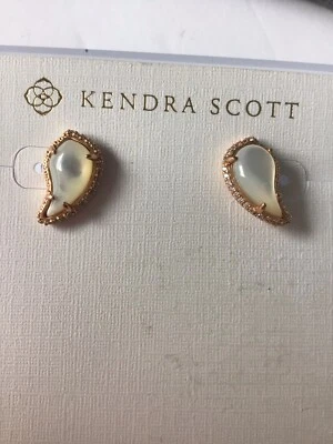 KENDRA SCOTT Temple Earrings Rose Gold  Ivory Mother-of-Pearl CZ Stud New - Image 1 of 2