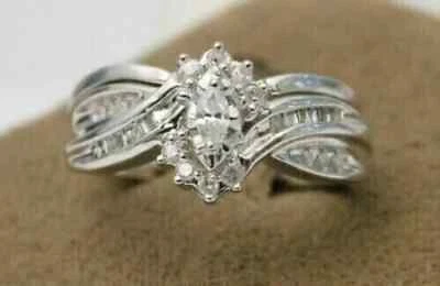 1.80Ct Marquise Cut Lab Created Diamond 14K White Gold FN Engagement Bridal Ring - Image 1 of 4