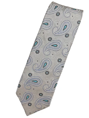 JOHN W NORDSTROM СВЕТЛО-СЕРЫЙ И БИРЮЗОВЫЙ ПЕЙСЛИ ВСЕ ШЕЛКОВЫЙ ДИЗАЙНЕРСКИЙ ГАЛСТУК - Изображение 1 из 2